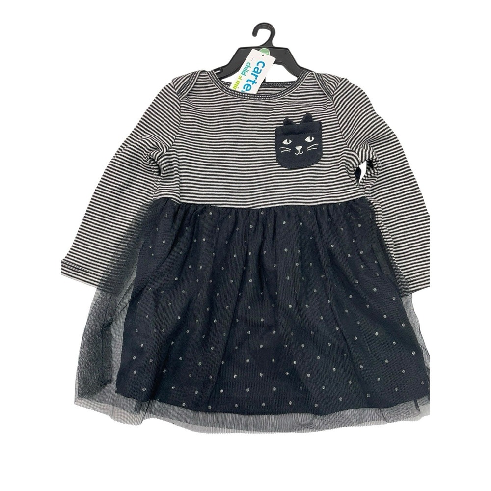 Carter's Infant 6-9 months Long Sleeve Tulle Overlay Black Cat Dress Set- NEW‎